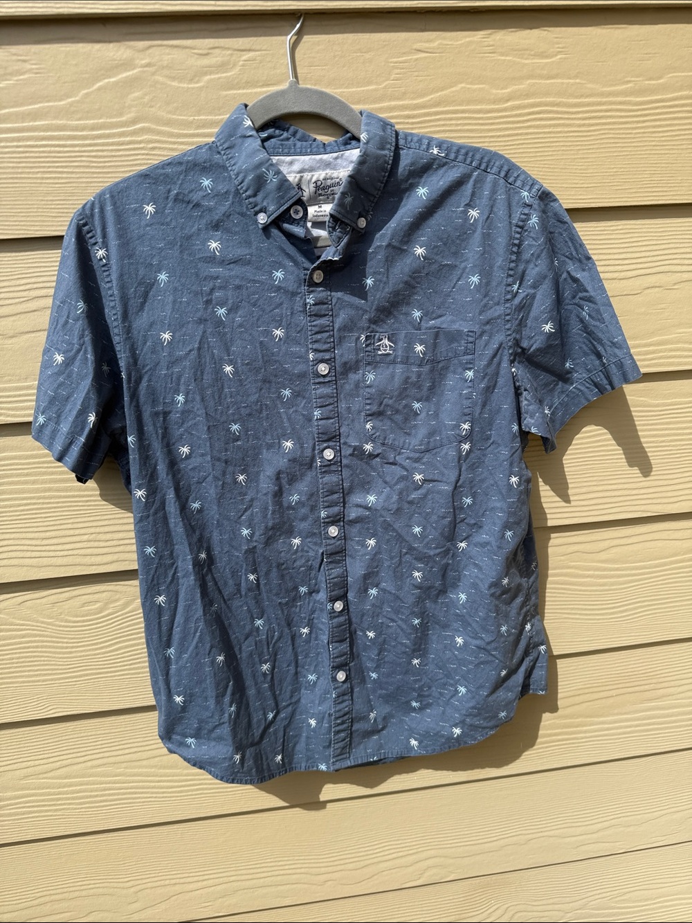 Men’s Original Penguin Cotton Short Sleeve Button Down Palm Print